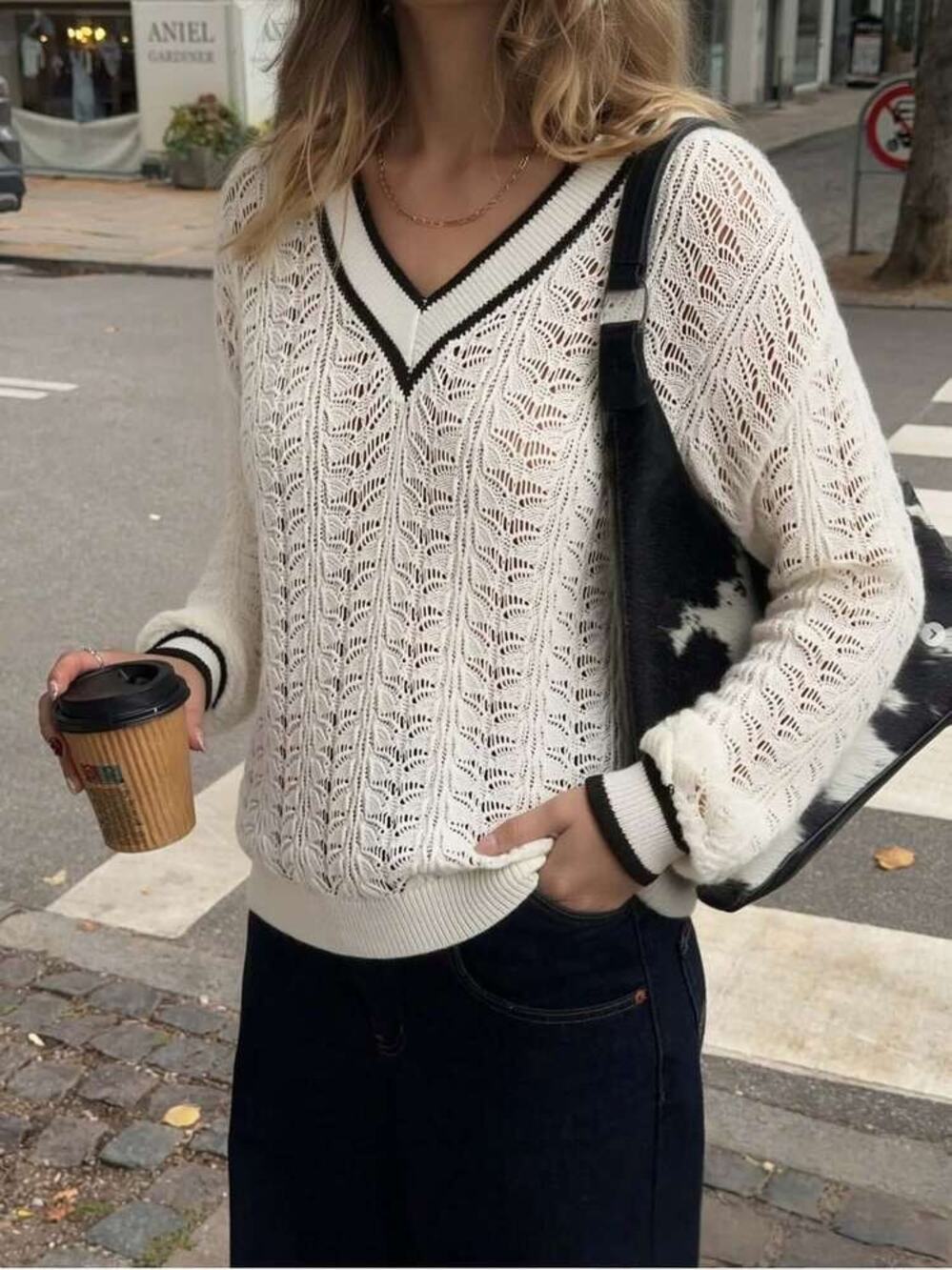 78&Sunny SEAS Sandyshores Pointelle Knit Sweater S Preppy Academia Autumn Fall